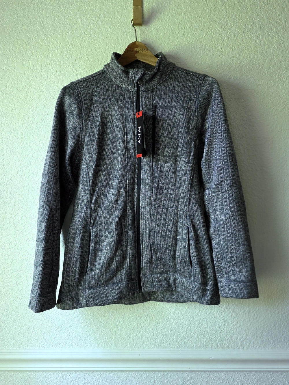Mark New York Houndstooth Gray Full-Zip Fleece Jacket
